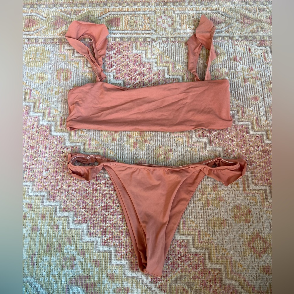 nude Stone Fox Swim bikini, size small, ruffles